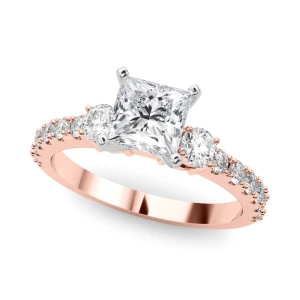 Yesika Natural Diamond Rose Gold 4 Prong Set Trilogy Engagement Ring