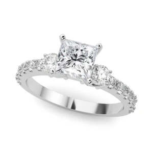 Yesika Natural Diamond Silver 4 Prong Set Trilogy Engagement Ring
