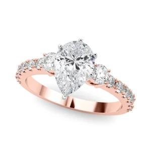 Yaalini Natural Diamond Rose Gold 6 Prong Set Trilogy Engagement Ring
