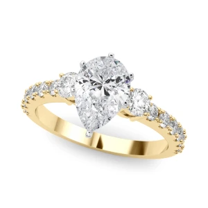 Yaalini Natural Diamond Yellow Gold 6 Prong Set Trilogy Engagement Ring