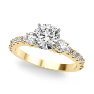 Yenna Natural Diamond Yellow Gold 4 Prong Set Trilogy Engagement Ring