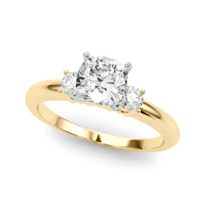 Yovanna Natural Diamond Yellow Gold 4 Prong Set Trilogy Engagement Ring