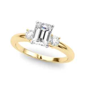 Yamini Natural Diamond Yellow Gold 4 Prong Set Trilogy Engagement Ring