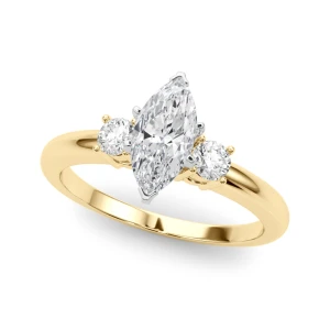 Yamika Natural Diamond Yellow Gold 6 Prong Set Trilogy Engagement Ring
