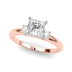 Yahna Natural Diamond Rose Gold 4 Prong Set Trilogy Engagement Ring