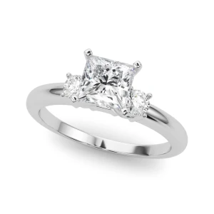 Yahna Natural Diamond Silver 4 Prong Set Trilogy Engagement Ring
