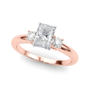 Yaella Natural Diamond Rose Gold 4 Prong Set Trilogy Engagement Ring