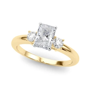 Yaella Natural Diamond Yellow Gold 4 Prong Set Trilogy Engagement Ring