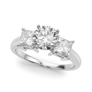 Yeira Natural Diamond Silver 4 Prong Set Trilogy Engagement Ring