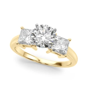 Yeira Natural Diamond Yellow Gold 4 Prong Set Trilogy Engagement Ring