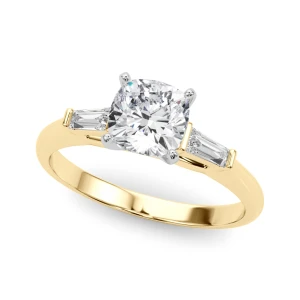 Yume Natural Diamond Yellow Gold 4 Prong Set Trilogy Engagement Ring