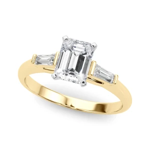 Yovana Natural Diamond Yellow Gold 4 Prong Set Trilogy Engagement Ring