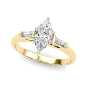 Yamilie Natural Diamond Yellow Gold 6 Prong Set Trilogy Engagement Ring