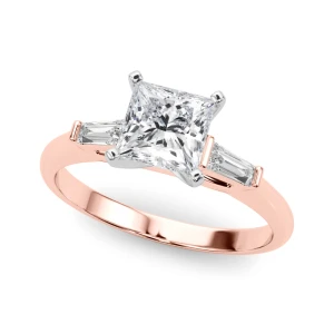 Yanna Natural Diamond Rose Gold 4 Prong Set Trilogy Engagement Ring