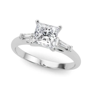 Yanna Natural Diamond Silver 4 Prong Set Trilogy Engagement Ring