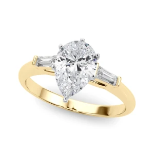 Yuria Natural Diamond Yellow Gold 6 Prong Set Trilogy Engagement Ring