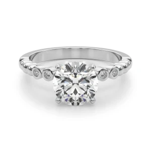 Rejina Lab Grown Diamond Round cut 4 Prong  Side Stone Engagement Ring
