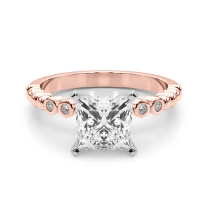 Rejina Natural Diamond Rose Gold 4 Prong Side Stone Engagement Ring
