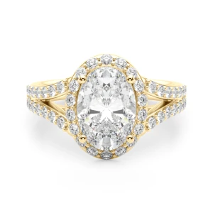 Clarah Lab-Created Diamond Yellow Gold 4 Prong Halo Engagement Ring