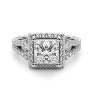 Jenaila Lab-Created Diamond White Gold 4 Prong Halo Engagement Ring