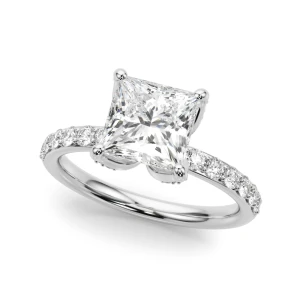 Yulie Natural Diamond Silver 4 Prong Set Halo Engagement Ring