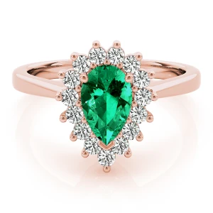 Daniella Emerald Rose Gold 4 Prong Halo Engagement Ring