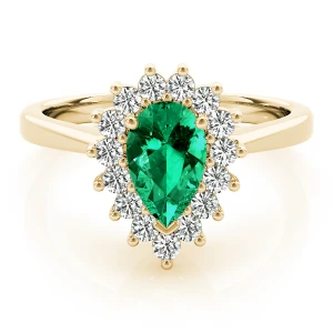 Daniella Emerald Yellow Gold 4 Prong Halo Engagement Ring