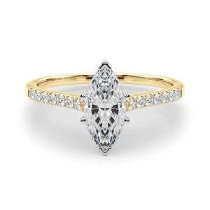 Nahomi Lab Grown Diamond Yellow Gold 6 Prong Side Stone Engagement Ring