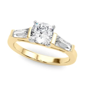 Valora Lab-Created Diamond Yellow Gold 4 Prong Set Trilogy Engagement Ring