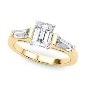 Vinaya Lab-Created Diamond Yellow Gold 4 Prong Set Trilogy Engagement Ring