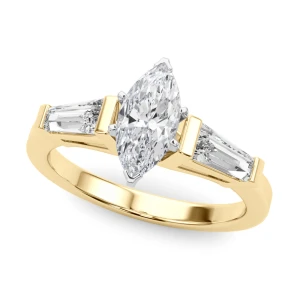 Vesna Lab-Created Diamond Yellow Gold 6 Prong Set Trilogy Engagement Ring