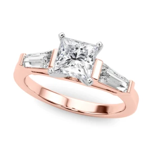 Valli Lab-Created Diamond Rose Gold 4 Prong Set Trilogy Engagement Ring