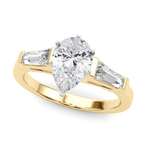 Venecia Lab-Created Diamond Yellow Gold 6 Prong Set Trilogy Engagement Ring