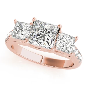 Vaiga Lab-Created Diamond Rose Gold 4 Prong Set Trilogy Engagement Ring