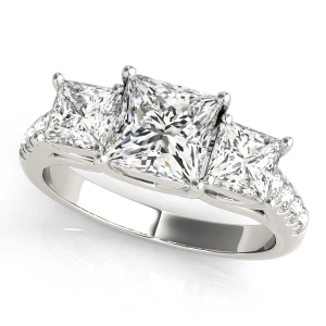 Vaiga Lab-Created Diamond Silver 4 Prong Set Trilogy Engagement Ring