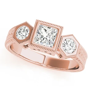 Yahia Lab-Created Diamond Rose Gold Milgrain Set Trilogy Engagement Ring