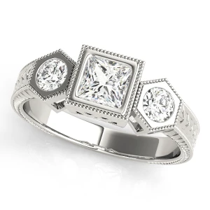 Yahia Lab-Created Diamond Silver Milgrain Set Trilogy Engagement Ring