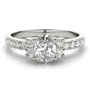 Teeza Lab-Created Diamond Silver 4 Prong Side Stone Engagement Ring
