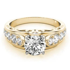 Alcya Lab-Created Diamond Yellow Gold 4 Prong Side Stone Engagement Ring