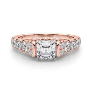Deltina Lab Grown Diamond Rose Gold 4 Prong Side Stone Engagement Ring