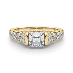 Deltina Lab Grown Diamond Yellow Gold 4 Prong Side Stone Engagement Ring