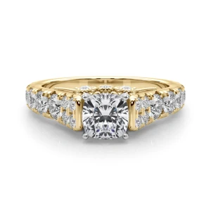 Deltina Lab-Created Diamond Yellow Gold 4 Prong Side Stone Engagement Ring
