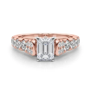 Deltina Lab Grown Diamond Rose Gold 4 Prong Side Stone Engagement Ring