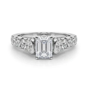 Deltina Lab-Created Diamond Platinum 4 Prong Side Stone Engagement Ring