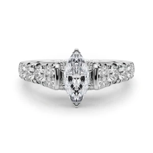Deltina Lab-Created Diamond Silver 6 Prong Side Stone Engagement Ring