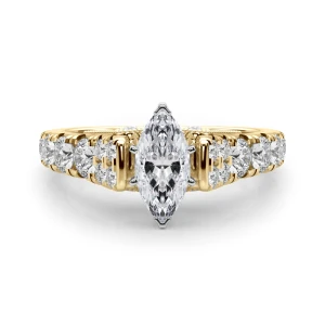Deltina Lab Grown Diamond Yellow Gold 6 Prong Side Stone Engagement Ring