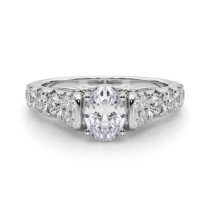 Deltina Lab-Created Diamond Silver 4 Prong Side Stone Engagement Ring