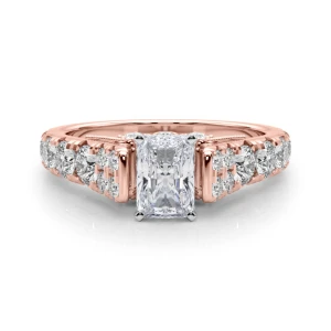 Deltina Lab-Created Diamond Rose Gold 4 Prong Side Stone Engagement Ring