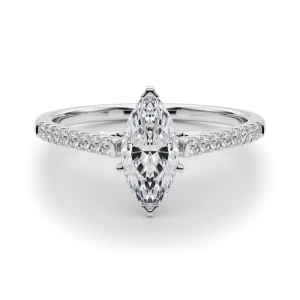 Lincya Lab-Created Diamond Silver 6 Prong Side Stone Engagement Ring