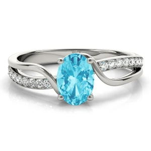 Ruth Aquamarine Silver 4 Prong Side Stone Engagement Ring